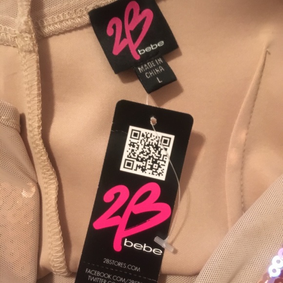 Nwt BEBE Gold Beige Sequin Bodycon Party Dress L - Picture 6 of 7